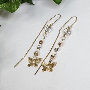 Gold Filled Threader Earrings Dangle Butterfly with Zirconia